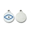 304 Stainless Steel Manual Polishing Charms, with Enamel, Flat Round with Eye Charm, Stainless Steel Color, 12x9.5x1.5mm, Hole: 1.6mm