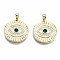 Brass Micro Pave Clear & Green Cubic Zirconia Pendants, Nickel Free, Flat Round with Eye, Real 18K Gold Plated, 21.5x17x2mm, Hole: 2x3mm