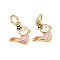 Brass Enamel Charms, Bird Charm, with Jump Ring, Lead Free & Cadmium Free, Long-Lasting Plated, Rack Plating, Real 18K Gold Plated, Pink, 11x10x2mm, Hole: 3.4mm