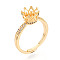 Crown Shape Brass Micro Pave Clear Cubic Zirconia Cup Peg Ring Settings, Adjustable Ring Settings for Half Drilled Beads, Cadmium Free & Nickel Free & Lead Free, Real 18K Gold Plated, 9.2mm, US Size 6 3/4(17.1mm)