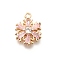 Christmas Brass Micro Pave Cubic Zirconia Charms, Cadmium Free & Nickel Free & Lead Free, Snowflake, Real 18K Gold Plated, Pink, 13x10x3.5mm, Hole: 1mm