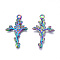 Ion Plating(IP) 201 Stainless Steel Pendants, Cross with Flower, Rainbow Color, 30x18.5x1.5mm, Hole: 1.8mm