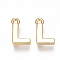 Brass Charms, Letter, Nickel Free, Real 18K Gold Plated, Letter.L, 8.5x5.5x1.5mm, Hole: 0.8mm