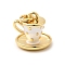 Brass Enamel Charms, Long-Lasting Plated, Lead Free & Cadmium Free, with Jump Ring, Coffee Cup Charm, Rack Plating, Real 18K Gold Plated, White, 12.5x12.5mm, Hole: 3.5mm