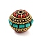 Handmade Indonesia Beads, with Brass and Resin, Round, Cyan, 19x17mm, Hole: 1.6mm