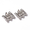 Platinum Plated Brass Rhinestone Clasps, Multi-strand Box Clasps, about 18mm wide, 17mm long, 7mm thick, hole: 1.5mm