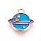 Zinc Alloy Pendants, with Enamel and Rhinestone, Planet, Universe Space Charms, Light Gold, Dodger Blue, 13x14x2mm, Hole: 1.2mm