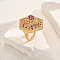 Geometric Brass Micro Pave Cubic Zirconia Adjustable Finger Rings for Women, Golden, Colorful, 28mm, Inner Diameter: Adjustable