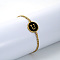 Flat Round with Letter Pattern 304 Stainless Steel Link Bracelets, Figaro Chains Bracelets for Women, with Shell, Gold, Letter U, 7-1/2 inch(19cm)