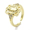 Brass with Cubic Zirconia Open Cuff Ring, Cadmium Free & Nickel Free & Lead Free, Virgin Mary, Real 18K Gold Plated, US Size 7 1/4(17.5mm)