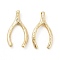 Brass Pendants, Cadmium Free & Nickel Free & Lead Free, Wish Bone Lucky Charm, Real 18K Gold Plated, 17x9x3mm, Hole: 1.2mm