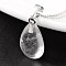 Teardrop Platinum Tone Brass Quartz Crystal Pendants, Rock Crystal, 23x13~14x6~8mm, Hole: 5x8mm