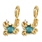 Brass Pave Clear Cubic Zirconia and Deep Sky Blue Cat Eye European Dangle Charms, Crab Large Hole Pendants Long-Lasting Plated, Cadmium Free & Lead Free, Rack Plating, Golden, 20.5mm, Hole: 4mm