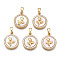 Brass Micro Pave Clear Cubic Zirconia Pendants, with Shell, Cadmium Free & Nickel Free & Lead Free, Flat Round with Flower, Real 18K Gold Plated, 16x13.5x3mm, Hole: 2.5x5mm