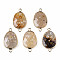 Natural Agate Link Connectors, with Golden Plated Brass Edge and Loop, Faceted, Oval, 31.5x17x5~6.5mm, Hole: 2mm