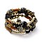 Boho Multi-strand Irregular Synthetic Turquoise Beads Wrap Bracelet, Flower Charm Bracelet, Wood & Round Flower Beads Bracelet, Ethnic Jewelry for Women, Antique Golden, Black, Inner Diameter: 1-7/8 inch(4.9cm)