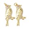 Brass Micro Pave Cubic Zirconia Pendant, with Jump Rings, Long-Lasting Plated, Bird, Lead Free & Cadmium Free, Real 18K Gold Plated, 36x15x4.5mm, Hole: 3.4mm