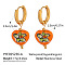 Stainless Steel Ceramic Heart Hoop Earrings, Real 18K Gold Plated, Orange, 35x15mm