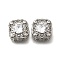 Brass Glass Beads, Cadmium Free & Nickel Free & Lead Free, Real Platinum Plated, Square, Clear, 13.5x13.5x7.5mm, Hole: 1.8mm