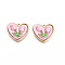 Rack Plating Spray Painted Alloy Charms, with Enamel, Cadmium Free & Lead Free, Heart with Tulip Flower, Pearl Pink, 13x14.5x4.5mm, Hole: 1.4mm