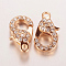 Alloy Glass Rhinestone Lobster Claw Clasps, Rose Gold, 21x12.5x7mm, Hole: 2.5mm