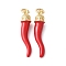 Brass Enamel Pendants, with Jump Ring, Horn of Plenty/Italian Horn Cornicello Charms, Long-Lasting Plated, Cadmium Free & Lead Free, Rack Plating, Real 18K Gold Plated, Red, 26.5x6mm, Hole: 3.5mm