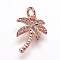 Brass Micro Pave Cubic Zirconia Pendants, Coconut Tree Charms, Rose Gold, 14x10x1.5mm, Hole: 3mm