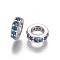 Brass Cubic Zirconia European Beads, Large Hole Beads, Ring, Platinum, Cornflower Blue, 7.5x2.5mm, Hole: 4.5mm
