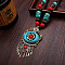 Ethnic Style Alloy & Wood & Resin Pendant Necklaces, Antique Silver, Flat Round, Cyan, 22.83 inch(58cm)
