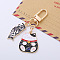 Alloy Enamel Pendant Keychain, with Alloy Swivel Clasps, Fish with Fortune Cat, Black, 6.5cm