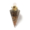 Natural Labradorite Perfume Bottle Pendants, Resin Faceted Cone Charms with Golden Plated Brass Screw Cap, 46.5~48x19~20x17~18mm, Hole: 1.8mm