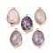 Natural Lepidolite Faceted Connector Charms, Rack Plating Brass Oval Links, Golden, 22.5~23x13.5~14x6mm, Hole: 1.4mm