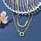 304 Stainless Steel Rhinestone Rectangle Pendant Double Layer Necklaces for Women, Real 18K Gold Plated, Emerald, 15.39 inch(39.1cm)
