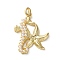 Plastic Imitation Pearl Pendants, Sea Horse & Starfish, with Brass Findings, Golden, 29x23.5x4mm, Hole: 4.5x3mm