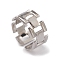 Non-Tarnish 304 Stainless Steel Hollow Out Rectangle Open Cuff Rings for Women, Stainless Steel Color, Inner Diameter: 17.2mm