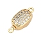 Brass Micro Pave Clear Cubic Zirconia Box Clasps, Cadmium Free & Nickel Free & Lead Free, with Glass, Oval, Real 18K Gold Plated, 18x7.5x6mm, Hole: 1.4mm and 1.2mm