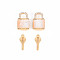 Brass Micro Pave Clear Cubic Zirconia Charms, with Freshwater Shell, Nickel Free, Lock with Key, Real 18K Gold Plated, Lock: 12.5x8x4mm, Hole: 3.5mm, Key: 11.5x4.5x1, Hole: 0.8mm
