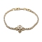 Brass Flower Link Bracelet with Clear Cubic Zirconia Tennis Chains, Long-Lasting Plated, Golden, 7-1/8 inch(18cm)