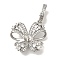 Brass Micro Pave Clear Cubic Zirconia European Dangle Charms Bails, Peg Bails, for Half Drilled Beads, Cadmium Free & Nickel Free & Lead Free, Butterfly Charms, Platinum, Tray: 5mm, 32x20.5x6mm, Hole: 4.5x5.5mm, Pin: 0.7mm