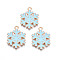 Christmas Style Alloy Enamel Pendants, Cadmium Free & Lead Free, Light Gold, Snowflake, Sky Blue, 21.5x16.5x1.5mm, Hole: 1.5mm