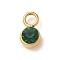 Ion Plating(IP) 304 Stainless Steel with Rhinestone Charms, Real 14K Gold Plated, Flat Round Charm, Emerald, 9x5x4mm, Hole: 2mm