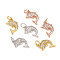 Brass Micro Pave Cubic Zirconia Charms, with Jump Rings, Dolphin, Clear, Mixed Color, 14x9x2.5mm, Jump Rings: 4.8x0.8mm, 3.2mm Inner Diameter