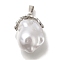 Rack Plating Brass Pendants, with Imitation Pearl Bead,  Cadmium Free & Lead Free, Long-Lasting Plated, Platinum, 28x18x15mm, Hole: 7x5mm