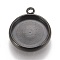 304 Stainless Steel Pendant Cabochon Settings, Lace Edge Bezel Cups, Flat Round, Electrophoresis Black, Tray: 12mm, 17x14.5x3mm, Hole: 1.8mm