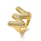 Letter Brass Micro Pave Clear Cubic Zirconia Open Cuff Ring for Women, Cadmium Free & Nickel Free & Lead Free, Real 18K Gold Plated, Letter W, 19.5x22.5mm, US Size 6(16.5mm)