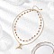 Brass Pave Clear Cubic Zirconia Cross Heart Evil Eye Pendant Handmade Evil Eye Lampwork 304 Stainless Steel Chain Double Layer Necklaces for Women, Golden, Red, 14.45 inch(36.7cm)