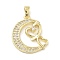 Brass Micro Pave Cubic Zirconia Pendants, Cadmium Free & Nickel Free & Lead Free, Moon with Heart Charms, Real 18K Gold Plated, 21x19x13.5mm, Hole: 2.5mm