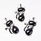 Natural Black Agate Kitten Pendants, with Brass Findings, Cat Silhouette Shape, Dyed & Heated, Platinum, 44x26.5x7.5mm, Hole: 4x6mm