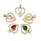 Brass Micro Pave Clear Cubic Zirconia Pendants, with Glass and Brass Snap on Bails, Nickel Free, Real 18K Gold Plated, Heart, Mixed Color, 18.5x18x6mm, Hole: 3x5mm