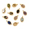 Natural Mixed Gemstone Chip 304 Stainless Steel Oval Charms, Rack Plating, Cadmium Free & Lead Free, Long-Lasting Plated, Mixed Dyed and Undyed, Real 18K Gold Plated, 11.5x6.5x5~7mm, Hole: 1.8mm